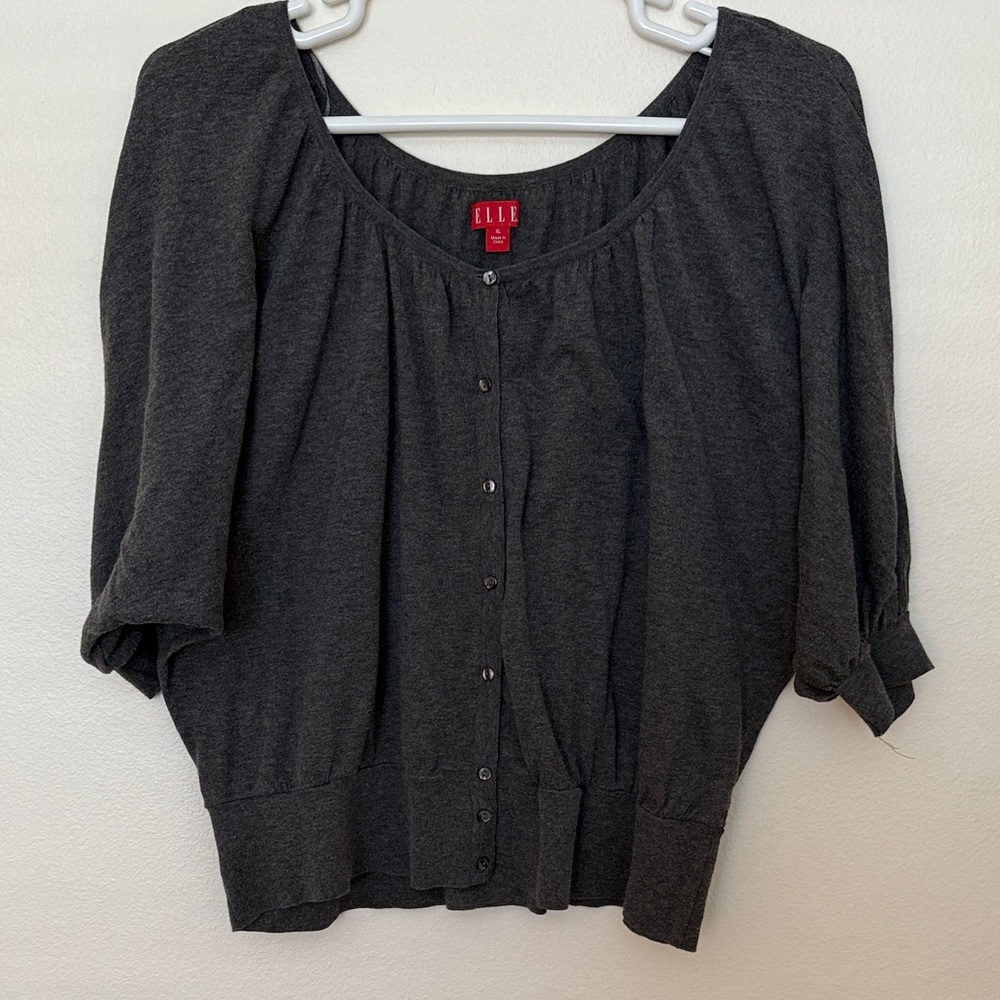 Elle Charcoal Gray Button-Up Blouse